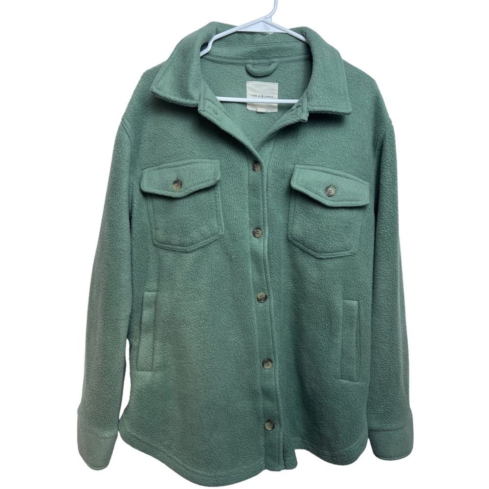 Thread & Supply Green Bay Fleece Shacket Sage Green Button Front Jacket M Earthy